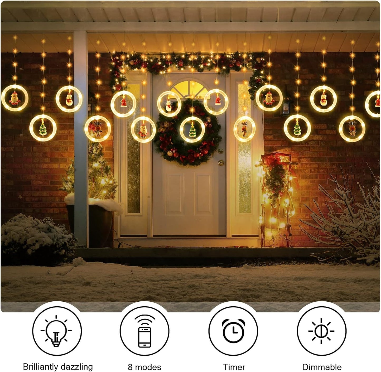Christmas Window LED Curtain Lights 3m x 0.65m | Warm White Fairy String Lights with 8 Modes – Xmas Window & Indoor Décor
