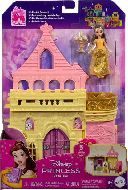 Mattel Disney Princess Toys, Belle Stackable Castle Doll House Playset with Small Doll and 9 Pieces, Inspired by The Disney Movie, Kids Travel Toys - Jaiman Toys