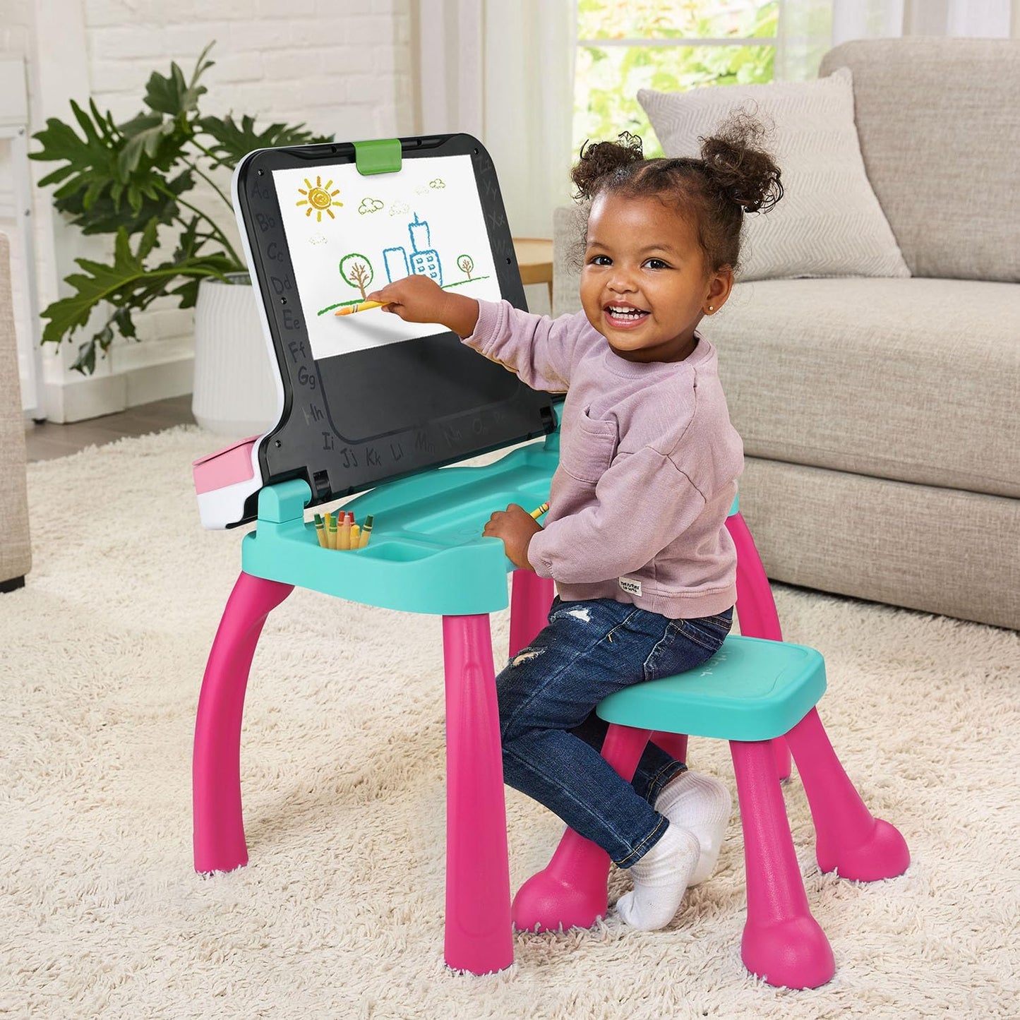 VTech Explore & Write Deluxe Activity Desk Pink Interactive Learning Table with Stool & Stylus | Educational Toy for Toddlers