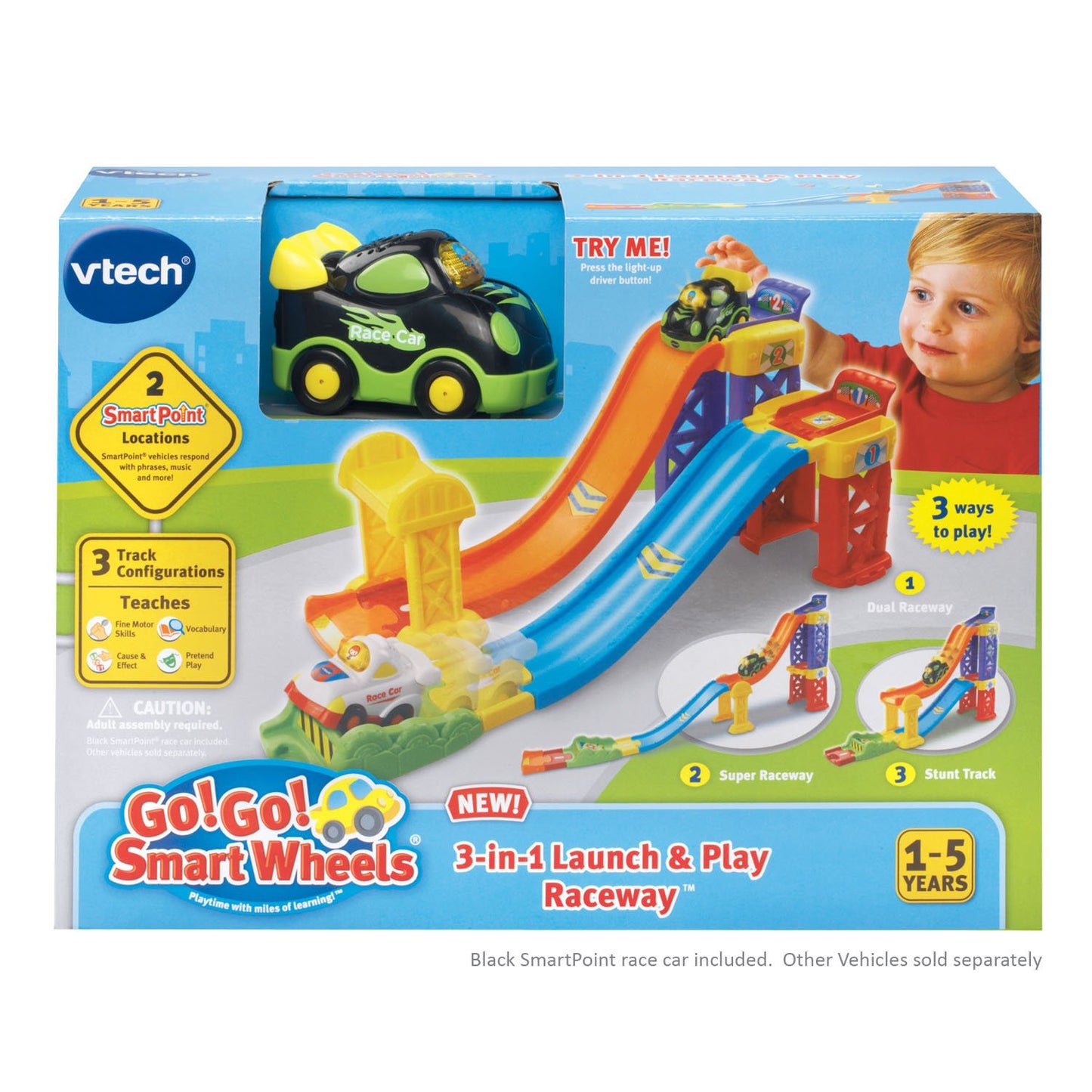 VTech Go! Go! Smart Wheels 3-in-1 Launch & Play Raceway | Interactive Car Track Playset with SmartPoint Race Car | Educational Toy for Ages 1–5