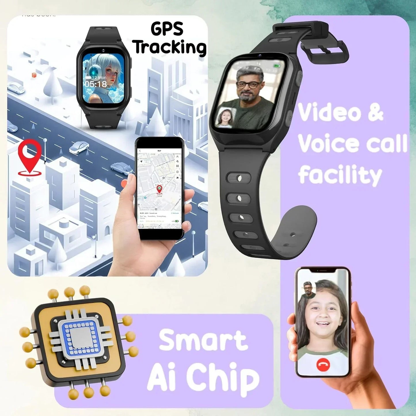 SPIKY Android 4G Video Calling Kids Smartwatch with Built in Jarvis AI | GPS Location Tracking | SOS, Water Resistant, 800 mah Super Battery | Suitable for 4 to 14 Years Kids- 3 colors