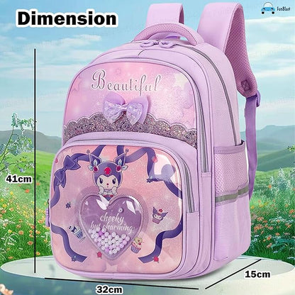 Stylish School Backpack for Girls – Cartoon Print Water-Resistant School Bag for Kids 8–12 Years (41 x 32 x 15 cm)