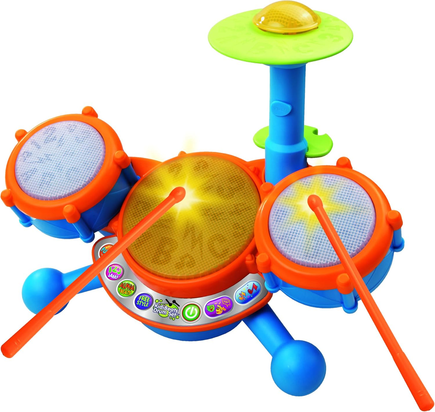 VTech KidiBeats Kids Drum Set Musical Learning Toy with LED Lights, Drumsticks & Interactive Learning Modes | Orange