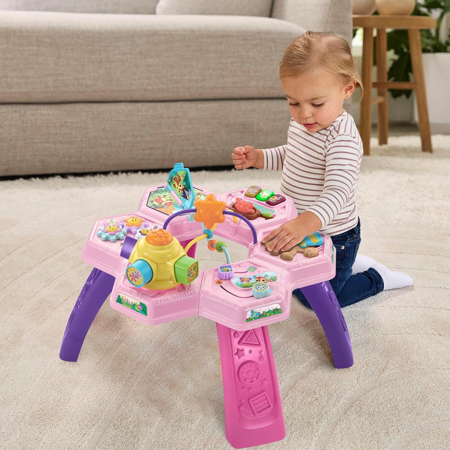 VTech Buzz and Learn Activity Table | Interactive Learning Activity Center with 7 Play Zones, Lights, Sounds & Music | Pink