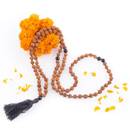 Maha Mala Rudraksha 108 Beads Japa Mala with Amethyst | Hand-Knotted, Ahimsa Silk Tassel | Handmade in India