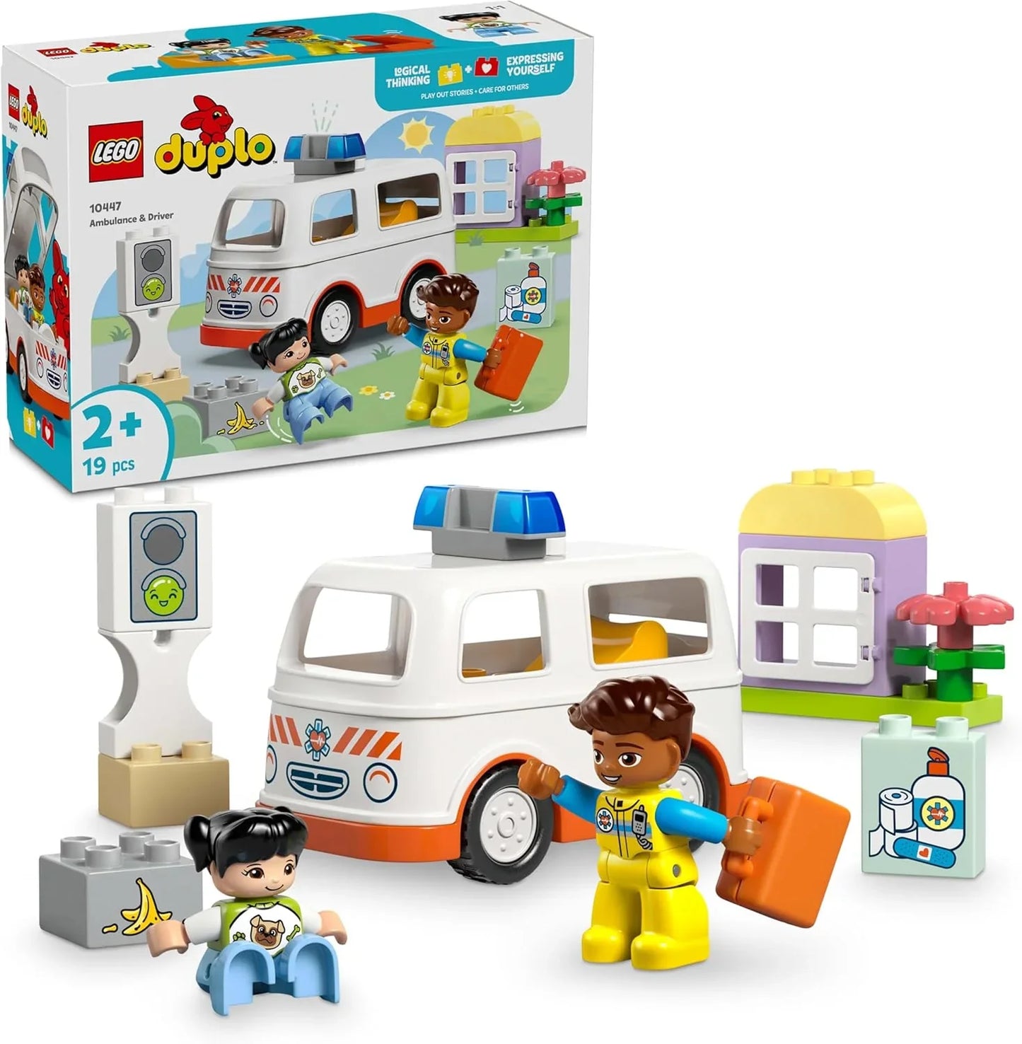 LEGO DUPLO 10447 Ambulance & Driver Set, Educational Montessori Toy for 2 Plus Year Old Toddlers, Boys & Girls, Great for Creative Play, Develops Logical Thinking, Role-Play and Fine Motor Skills