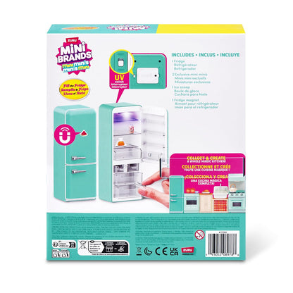 Mini Brands Fill The Fridge Season 1 Playset + 2 Mini Brands Capsules | Mini Grocery Fridge with Mini Food & Drink Collectibles | Toy Playset for Kids Ages 5+-Blue