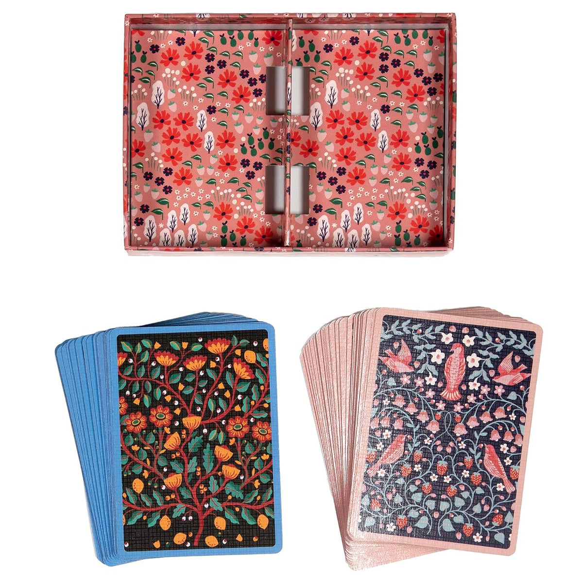 EeBoo Birds & Flowers Playing Cards – 2 Gilded Decks in Gift Box