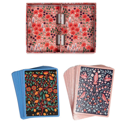 EeBoo Birds & Flowers Playing Cards – 2 Gilded Decks in Gift Box