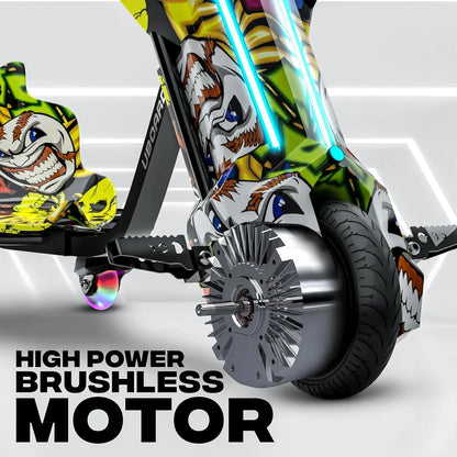Uboard Multicolored 3-Wheel Drifter for Kids 6+: LED Lights, Bluetooth, Front Disc Brakes - Jaiman Toys