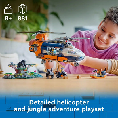 LEGO City 60437 Jungle Explorer Helicopter at Base Camp Building Toy, Comes with 5 Minifigures and 3 Gorilla Toy Figures, Adventure Playset for Kids Ages 8 and Up, Birthday Gift for Kids