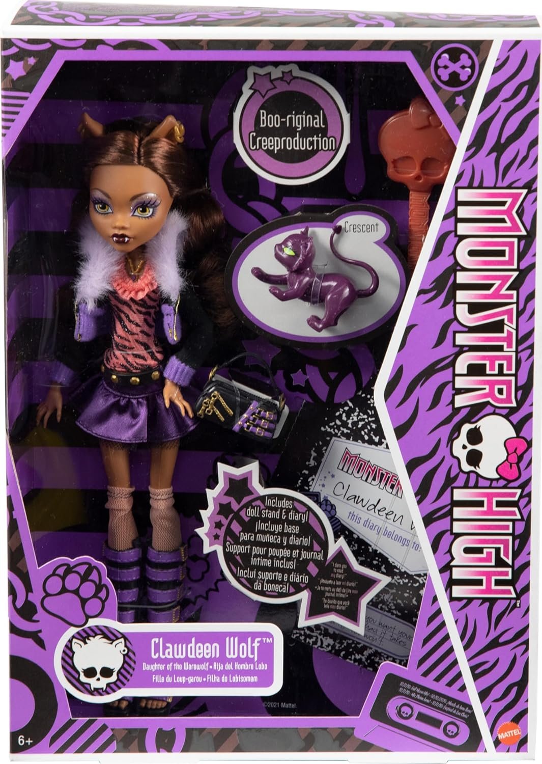 Monster High Clawdeen Wolf Reproduction Doll (10.5 in) Wearing Original Fashion &amp; Shoes, with Pet, Doll Stand &amp; Accessories, Gift for Collectors