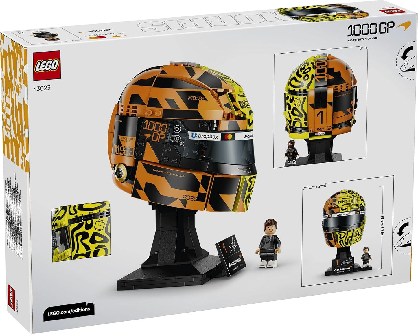 LEGO Editions 43023 McLaren Mastercard F1 Team Lando Norris Helmet Building Set (793 Pieces) | Formula 1 Collectible Display Model with Minifigure