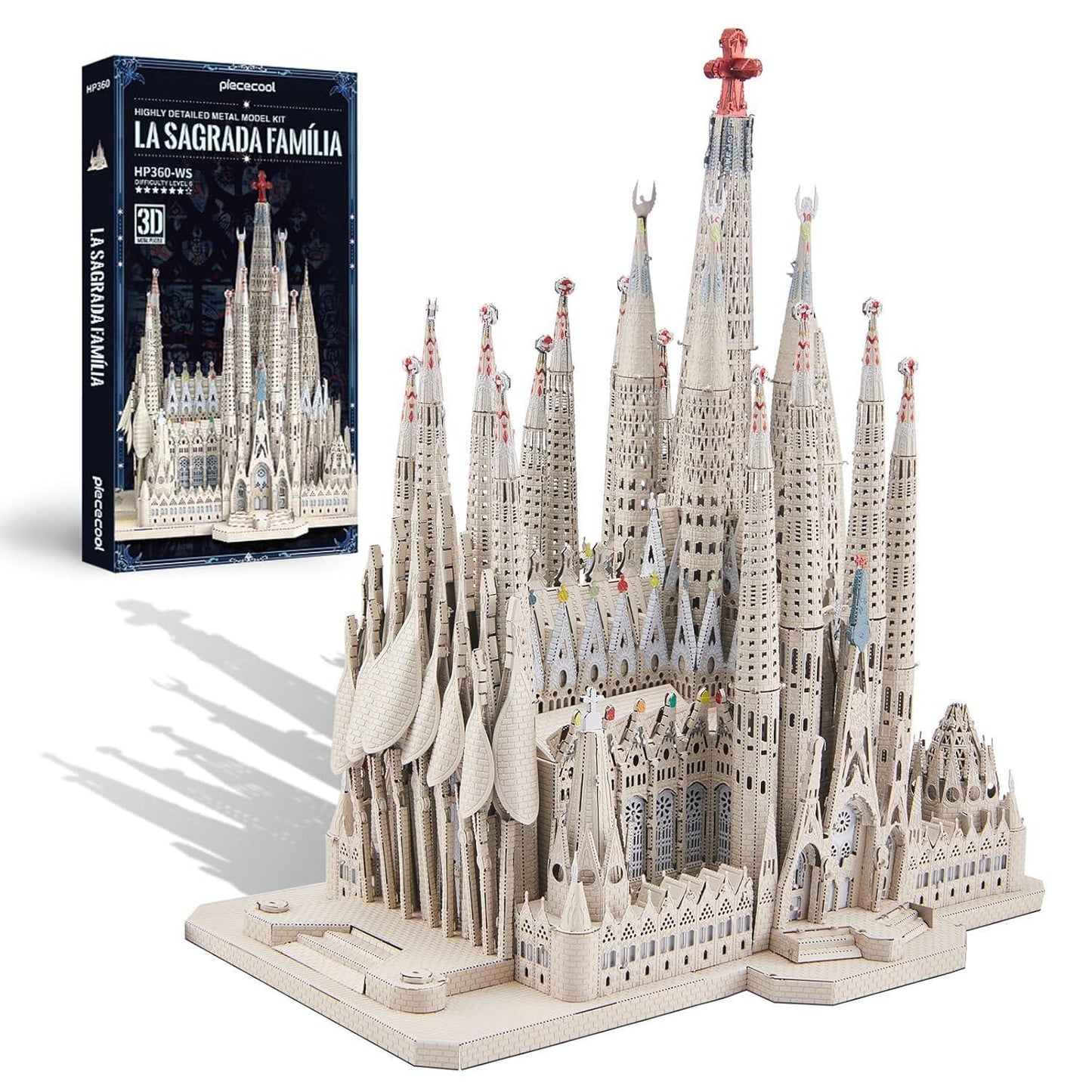 Piececool  3D Metal Puzzle La Sagrada Familia Cathedral Model – 450 Pieces – Level 6 Difficulty – Stainless Steel DIY Architecture Model Kit