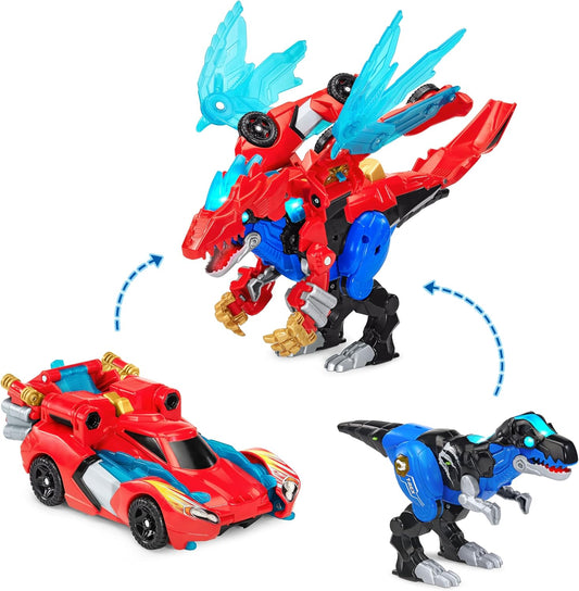 VTech Switch & Go Boost Thunder the T-Rex | 2-in-1 Transforming T-Rex, Race Car & Powerful Dragon | Lights, Sounds & Interactive Dinosaur Toy for Kids 4+ Years