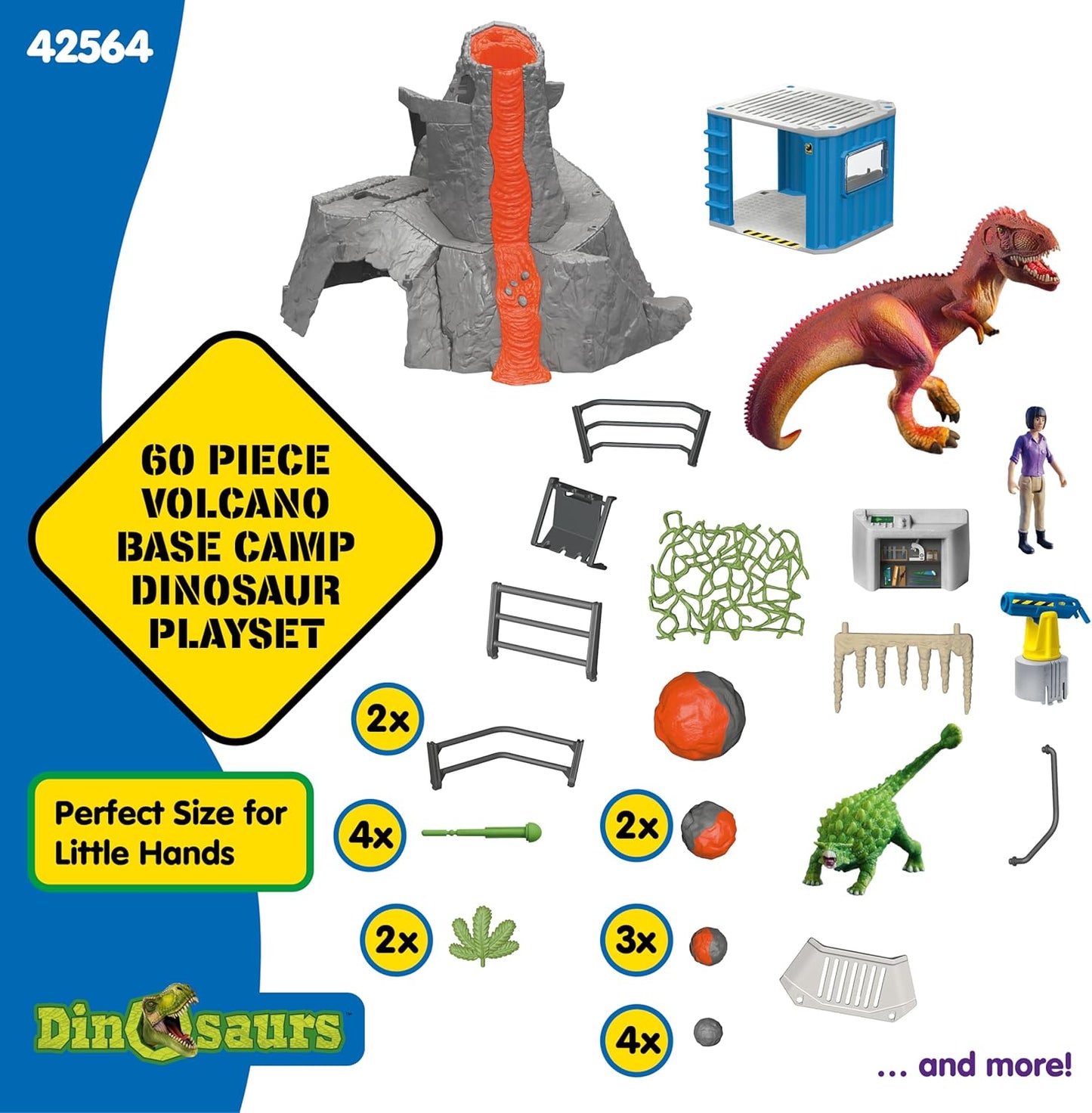 Schleich Dinosaurs - 60PC Volcano Expedition Base Camp Playset - Dinosaur Toy Playset with LED, Smoke Erupting, Dino Figurines for Boys and Girls - Interactive for Kids Ages 5+ | 42564