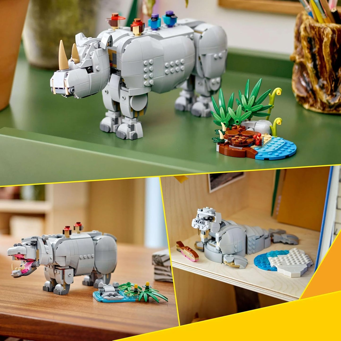 LEGO 31171 Creator 3in1 Majestic Rhino Building Set (780 Pieces) | Rhino, Giraffe & Warthog Animal Models | Wildlife Building Toy for Kids 9+