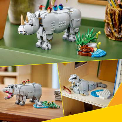 LEGO 31171 Creator 3in1 Majestic Rhino Building Set (780 Pieces) | Rhino, Giraffe & Warthog Animal Models | Wildlife Building Toy for Kids 9+