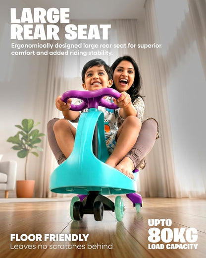 UB Junior Tygatec Swing Car Eco Ride-On Toy for Kids | Self-Propelled Wiggle Car | Manual Ride-On Car | No Battery Required | Smooth Steering | Indoor & Outdoor Play | Purple | for Kids, Teens & Adults