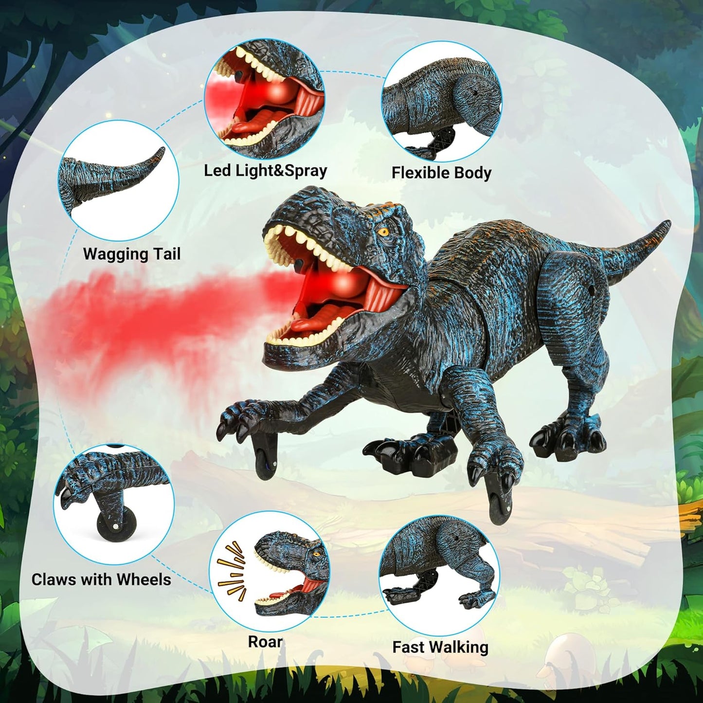 Remote Control Robot Dinosaur Toy with Spray, Light & Roaring Sound – 2.4G RC Walking Dino for Kids
