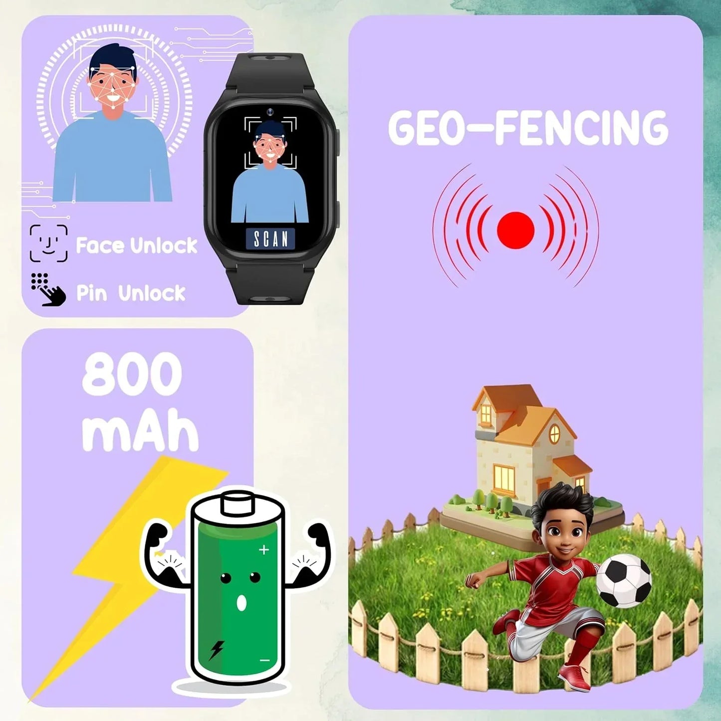 SPIKY Android 4G Video Calling Kids Smartwatch with Built in Jarvis AI | GPS Location Tracking | SOS, Water Resistant, 800 mah Super Battery | Suitable for 4 to 14 Years Kids- 3 colors