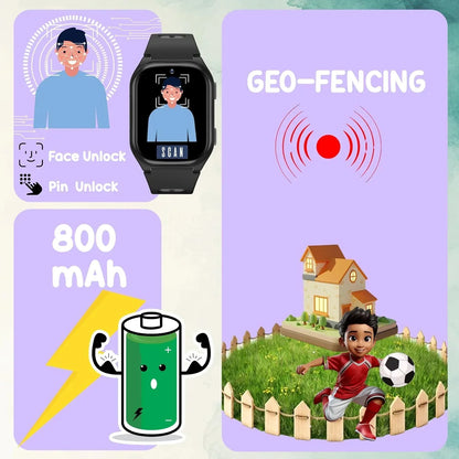 SPIKY Android 4G Video Calling Kids Smartwatch with Built in Jarvis AI | GPS Location Tracking | SOS, Water Resistant, 800 mah Super Battery | Suitable for 4 to 14 Years Kids- 3 colors