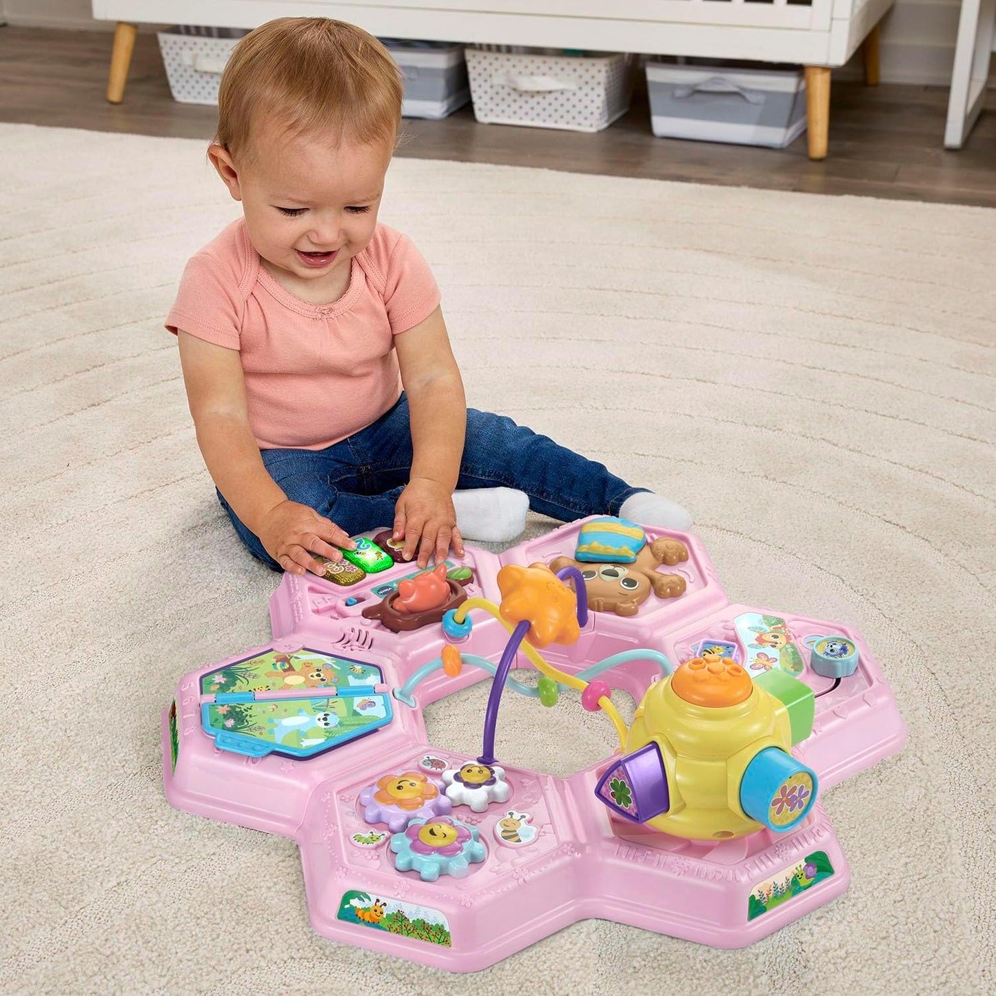 VTech Buzz and Learn Activity Table | Interactive Learning Activity Center with 7 Play Zones, Lights, Sounds & Music | Pink