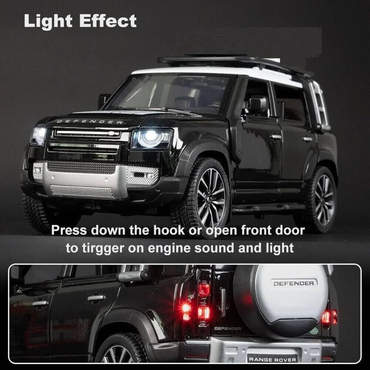 1:24 Land Rover Defender Die-Cast Model Car – Big Size Alloy Metal Pull Back Toy Car with Openable Doors, Light & Music - Jaiman Toys