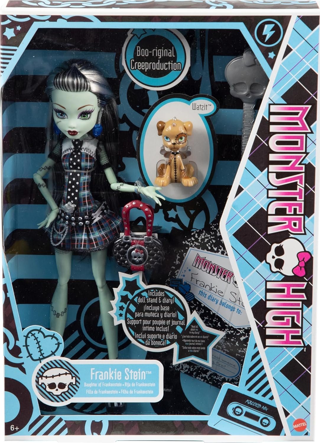 Monster High Frankie Stein Reproduction Doll (10.5 in) Wearing Original Fashion &amp; Shoes, with Pet, Doll Stand &amp; Accessories, Gift for Collectors