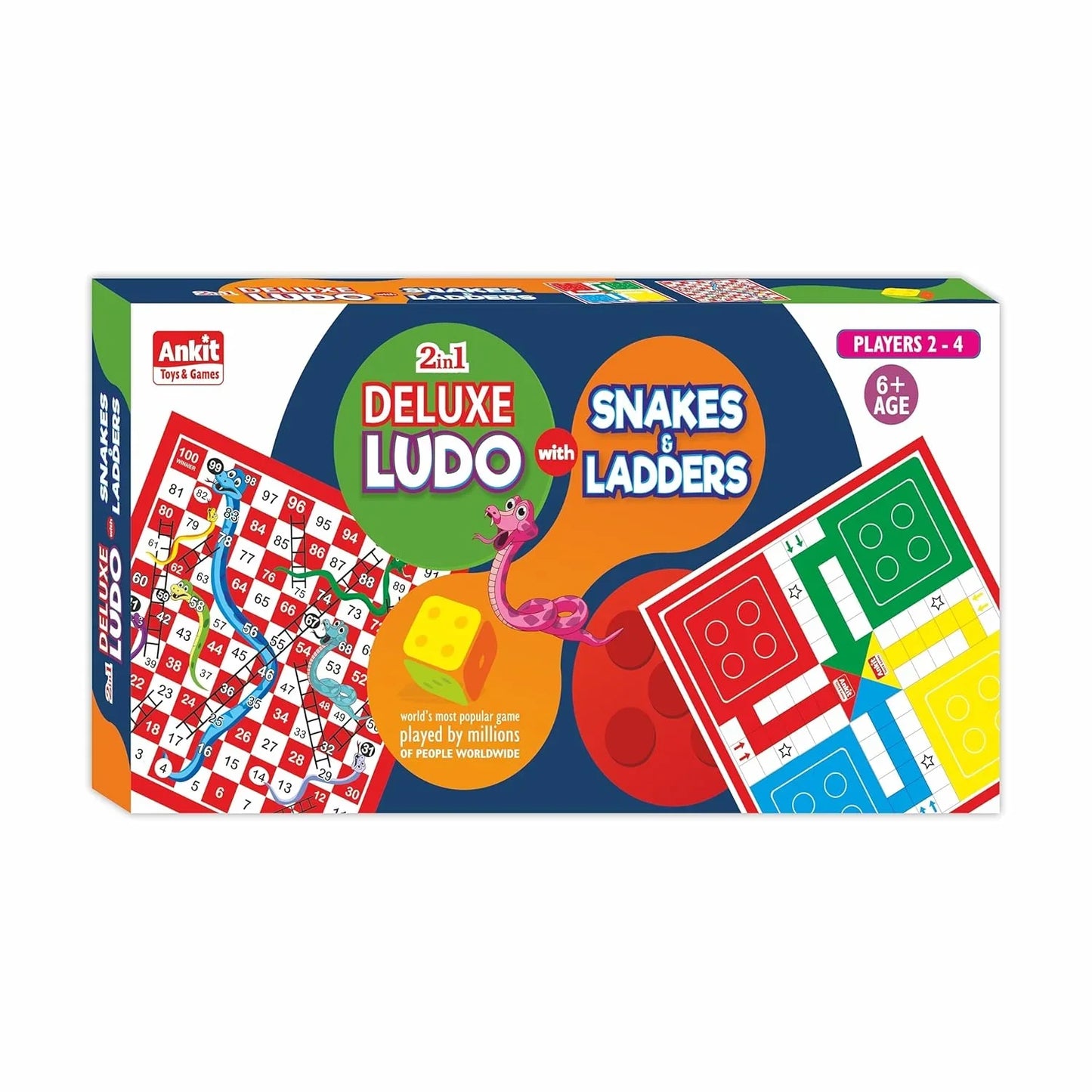 Ankit Toys 2-in-1 Ludo & Snakes & Ladders Deluxe Game – 46×46 cm Board for Kids & Adults