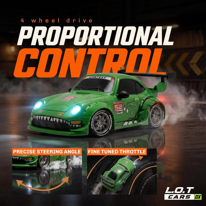 Zipp Remote Control Car | 20 km/h 2.4GHz RC Drift Car | 4x4 Drifting Car with 100m Remote Range | Multi-Mode LED Lights | Rexy Green