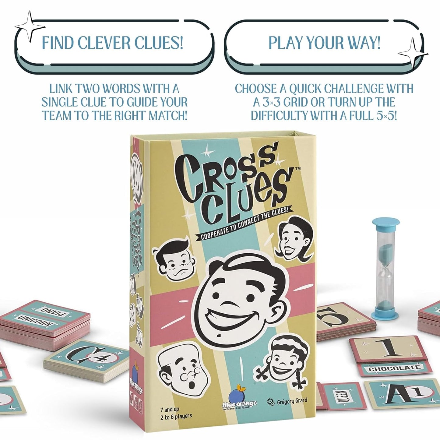 Cross Clues Cooperative Word Game by Blue Orange Games – Fast Family & Party Game for 2–6 Players (Ages 7+)