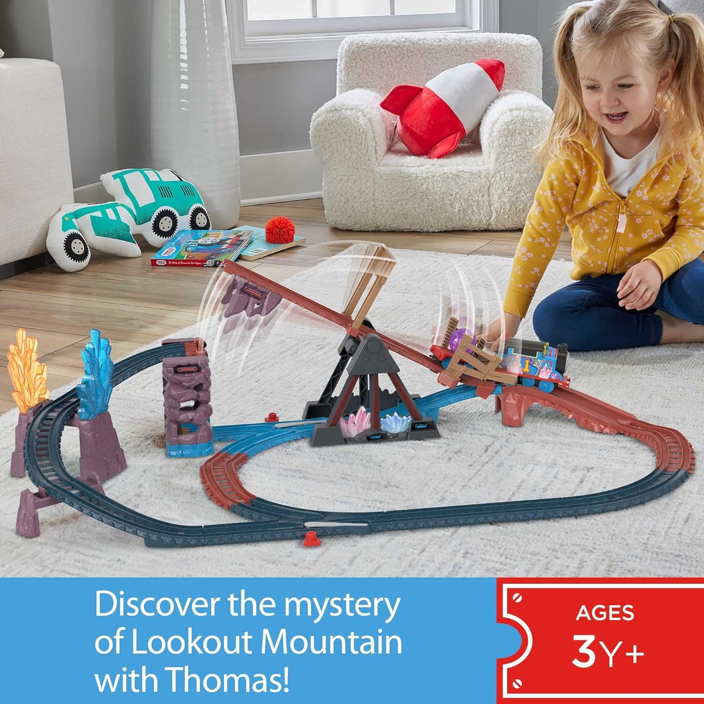 Thomas & Friends Fisher-Price Toy Train Set With Motorised Thomas Train And Tipping Bridge, 2.5 Metre Rails, Crystal Cave Adventure Set- HMC28