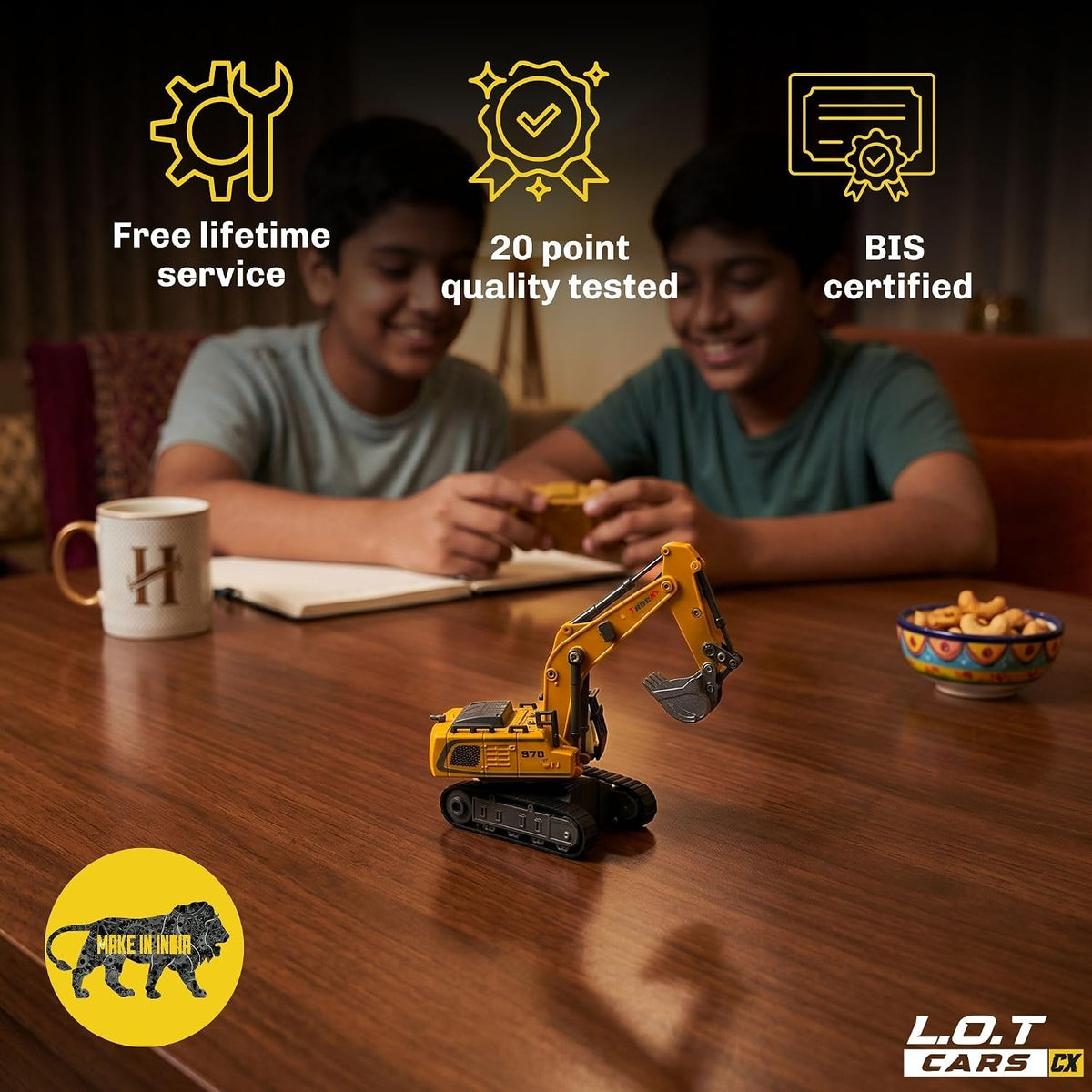 L.O.T Cars 1:64 Scale Remote Control RC Excavator | RIFT Construction Digger Toy with Moving Arm & Bucket | Rechargeable Engineering Vehicle for Kids
