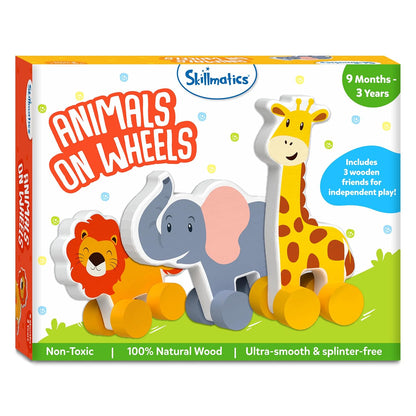 Skillmatics Wooden Animal Toys on Wheels, Imaginative Play for Toddlers, Educational Gifts for Infants 9 Months to 3 Years