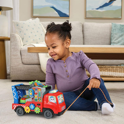 VTech 3-in-1 Fix and Haul Truck | Interactive Tow Truck, Car Carrier & Repair Playset with Lights, Sounds, Tool Activities and 2 Smart Cars