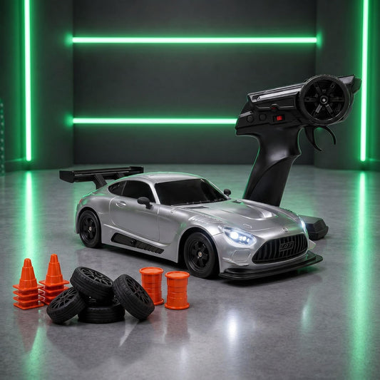 L.O.T Cars Shadow RC Drifter Asphalt Silver | 1:20 Scale Remote Control Drift Car with 2.4GHz Wireless Remote, 4WD, Variable Speed Steering, LED Lights & Dual Speed Mode