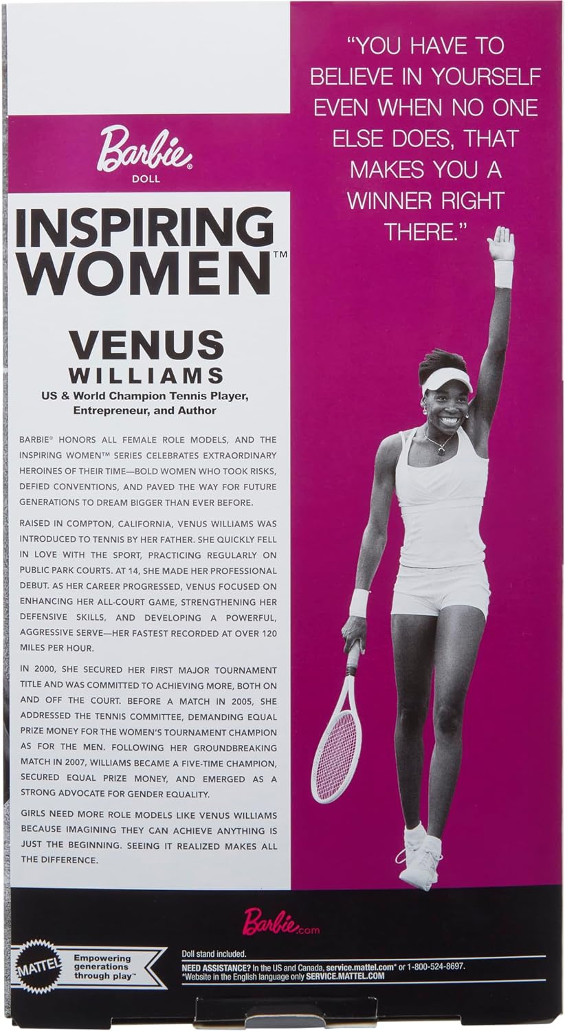 Barbie Signature Inspiring Women Venus Williams Doll (12 inch) | Collectible Tennis Champion Fashion Doll with Racket & Ball | Mattel Barbie Signature | Ages 6+