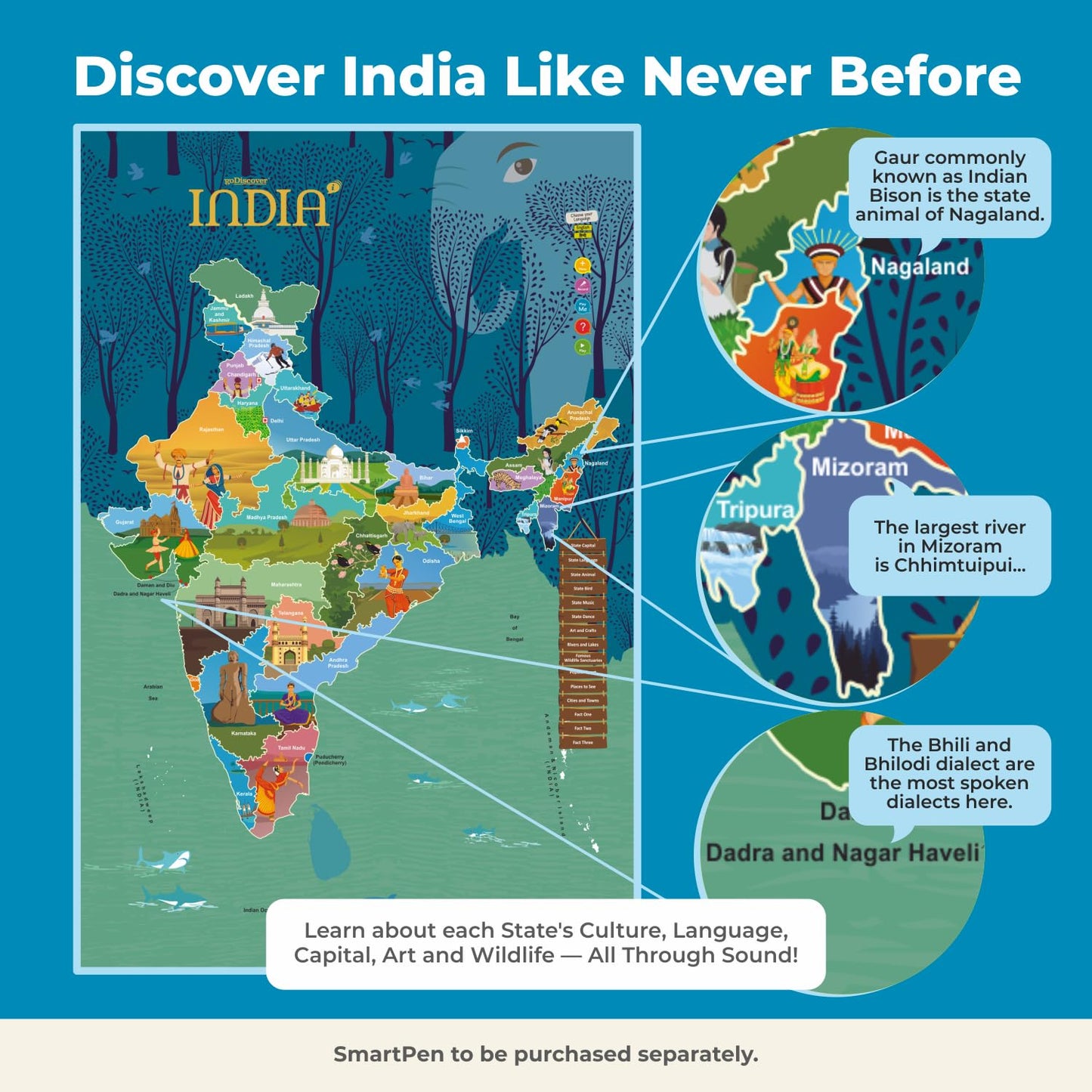 goDiscover India Map Puzzle for Kids | 120-Piece Educational Learning Puzzle (4+ Years)