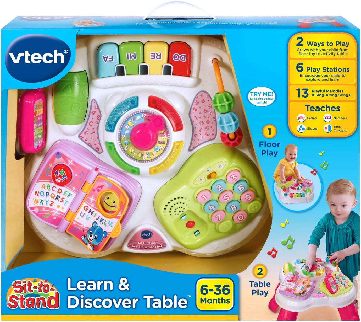 VTech Sit-to-Stand Learn & Discover Activity Table with Lights, Sounds, Music & Interactive Learning Activities | Pink