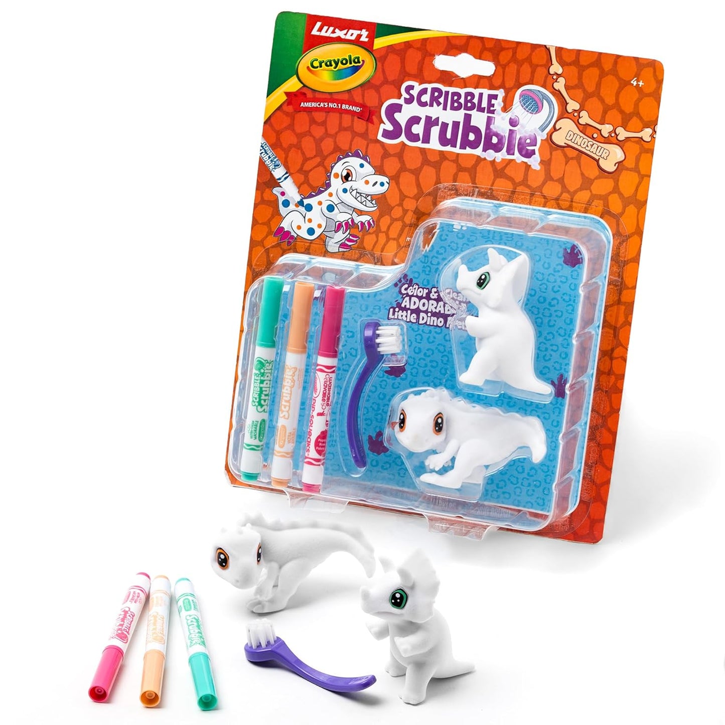Crayola Scribble Scrubbie Dino Pets Coloring Playset with Washable Markers & Scrub Brush – Reusable Colour & Wash Dinosaur Toy for Kids (4+ Years)