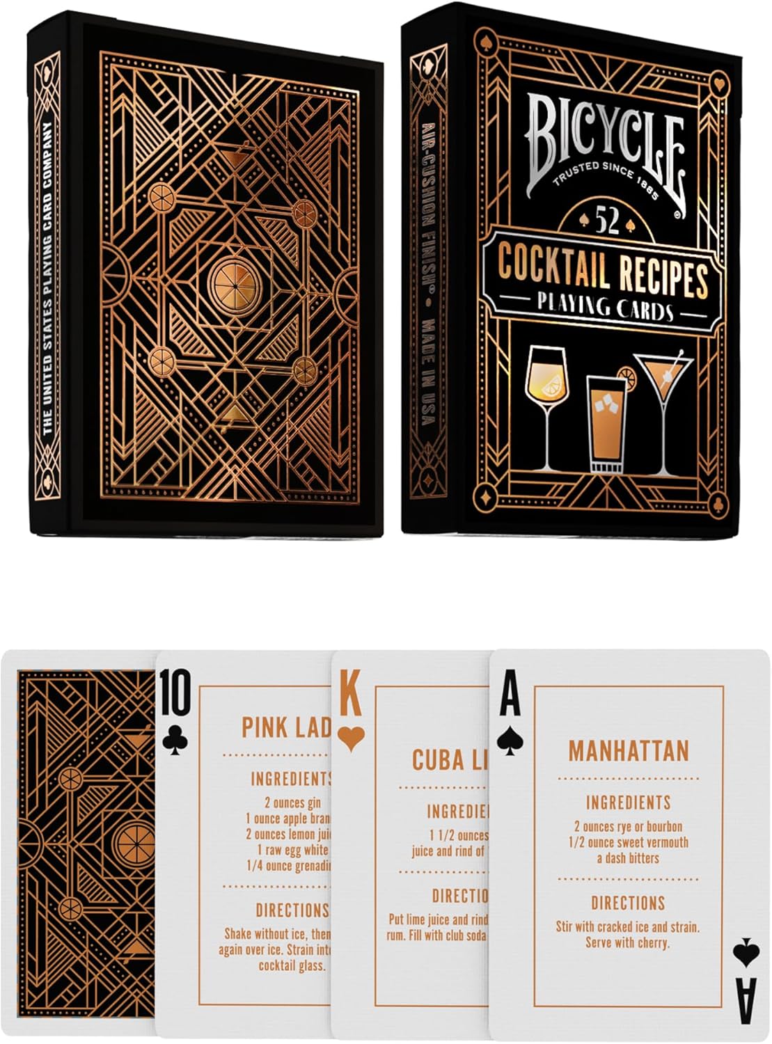 Bicycle Cocktail Recipes Playing Cards – 52 Drink Recipes, Poker Size Deck with Air-Cushion Finish