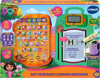 VTech Dora Got Your Back Learning Backpack Bilingual Toy | Interactive English & Spanish Educational Backpack with Drawing Board, Stylus, Letters, Numbers & Learning Games