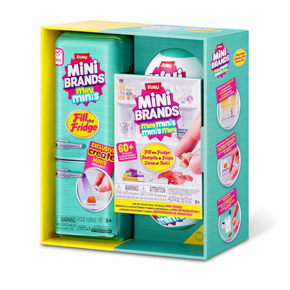 Mini Brands Fill The Fridge Season 1 Playset + 2 Mini Brands Capsules | Mini Grocery Fridge with Mini Food & Drink Collectibles | Toy Playset for Kids Ages 5+-Blue