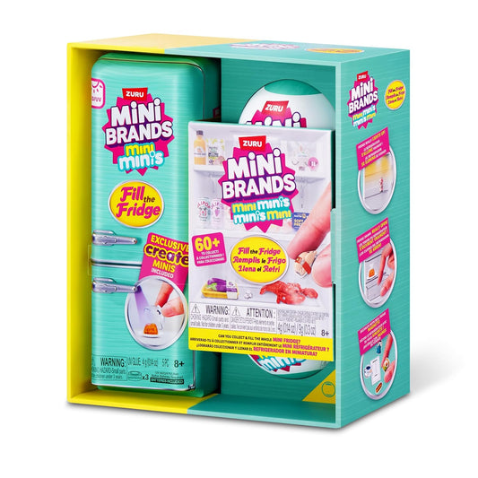Mini Brands Fill The Fridge Season 1 Playset + 2 Mini Brands Capsules | Mini Grocery Fridge with Mini Food & Drink Collectibles | Toy Playset for Kids Ages 5+-Blue