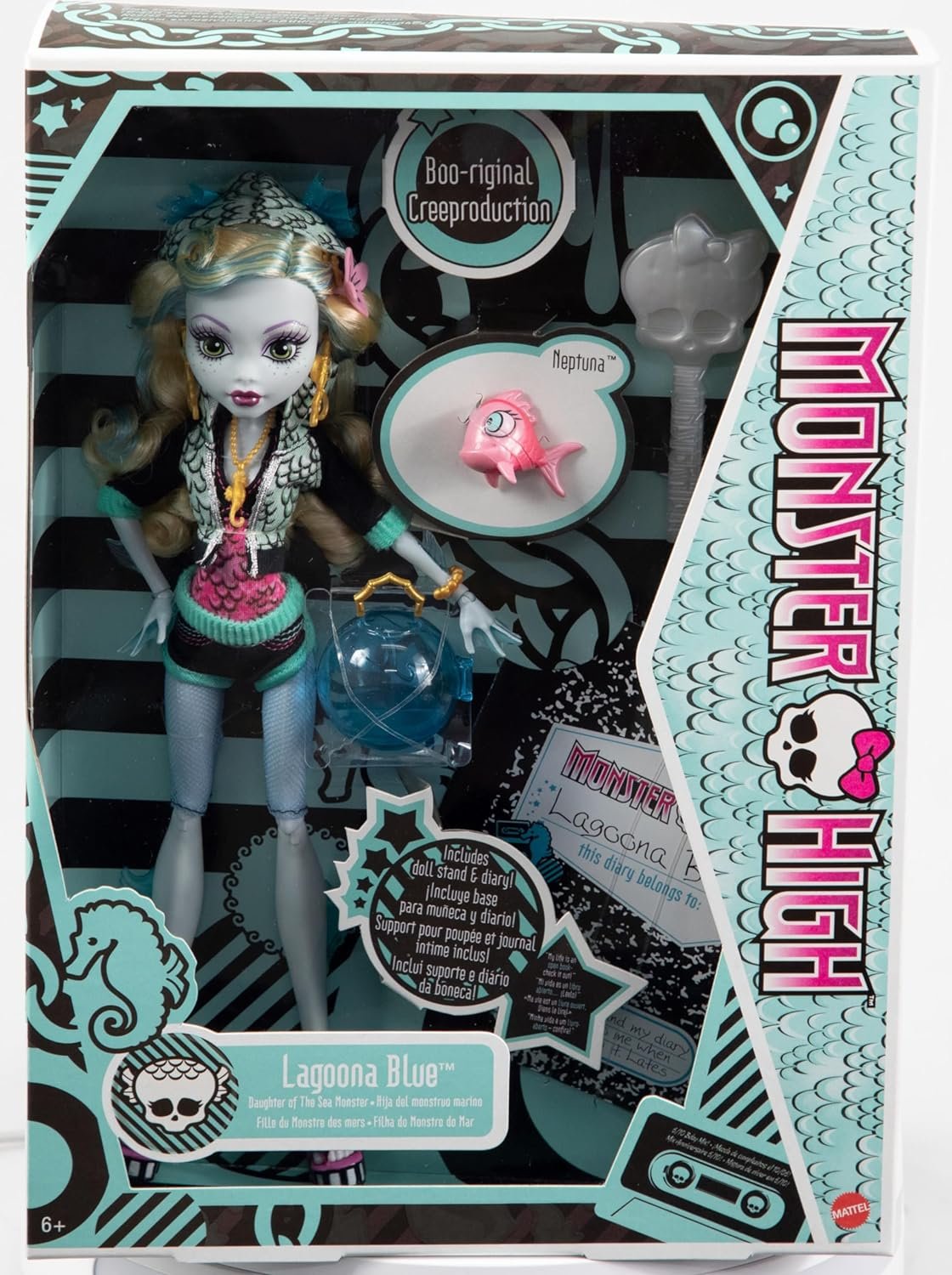 Monster High Lagoona Blue Reproduction Doll (10.5 in) Wearing Original Fashion &amp; Shoes, with Pet, Doll Stand &amp; Accessories, Gift for Collectors