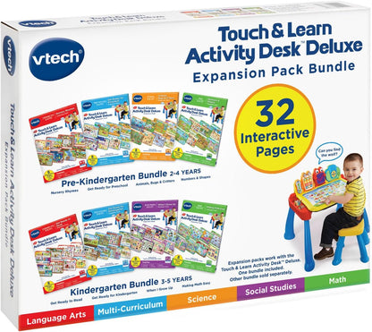 VTech Touch & Learn Activity Desk Deluxe 4-in-1 Pre-Kindergarten Expansion Pack Bundle | 32 Interactive Pages | Educational Learning Cartridge Set for Kids Age 2–4 Years