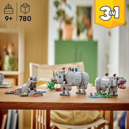 LEGO 31171 Creator 3in1 Majestic Rhino Building Set (780 Pieces) | Rhino, Giraffe & Warthog Animal Models | Wildlife Building Toy for Kids 9+