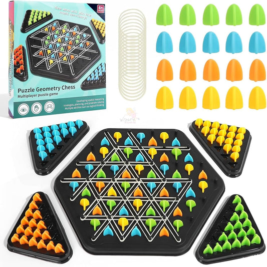 Triangle Chess Triggle Rubber Band Strategy Board Game | STEM Geoboard Puzzle for Kids & Adults | 2–4 Player Family Brain Teaser
