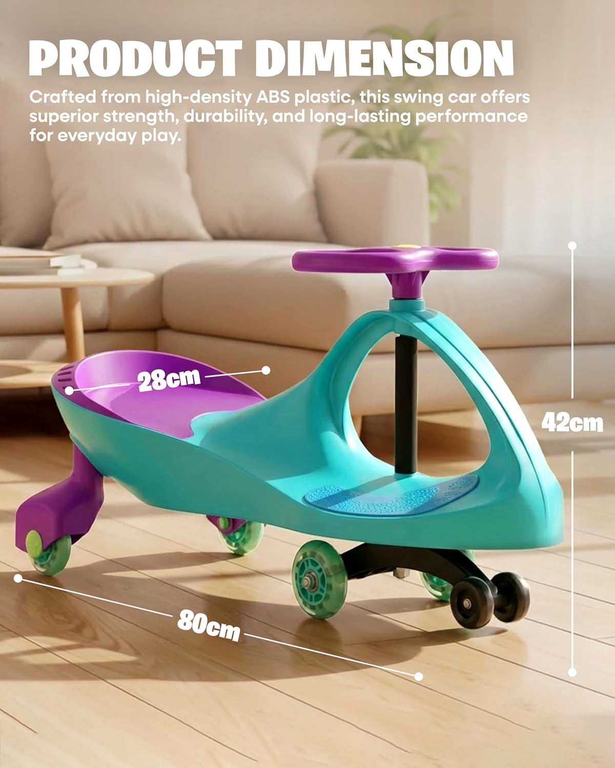 UB Junior Tygatec Swing Car Eco Ride-On Toy for Kids | Self-Propelled Wiggle Car | Manual Ride-On Car | No Battery Required | Smooth Steering | Indoor & Outdoor Play | Purple | for Kids, Teens & Adults